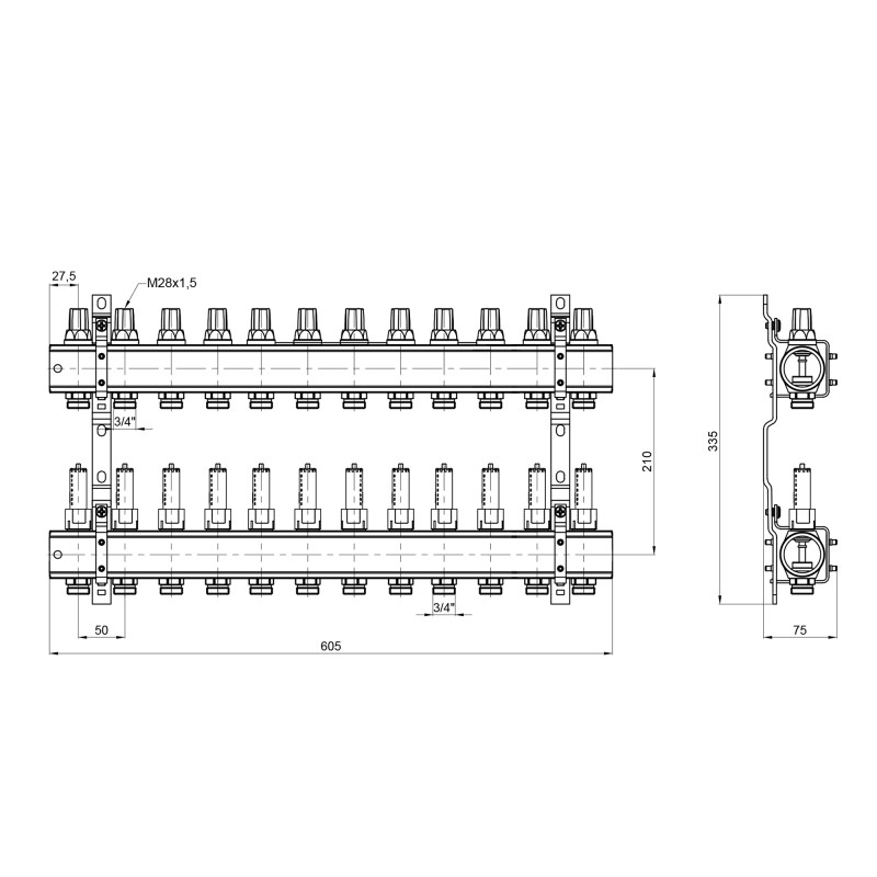 Колектор Icma 1" 12 виходів, з витратомірами №K013 (87K013PU06)