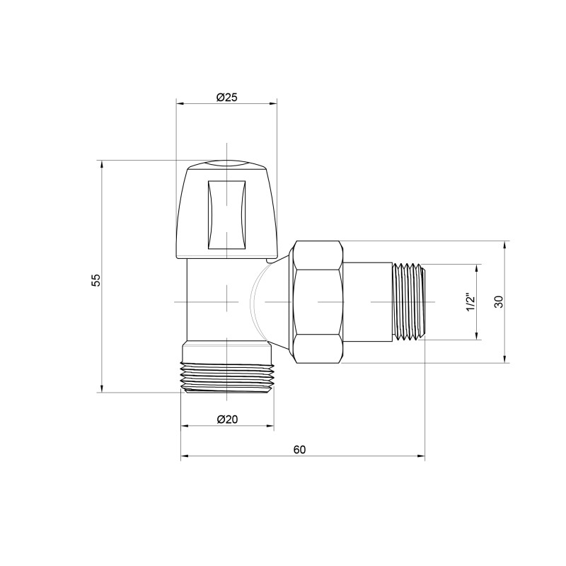 Icma Кран радіаторний 1/2" кутовий під фітінг, без ручки №827 (82827AD06)