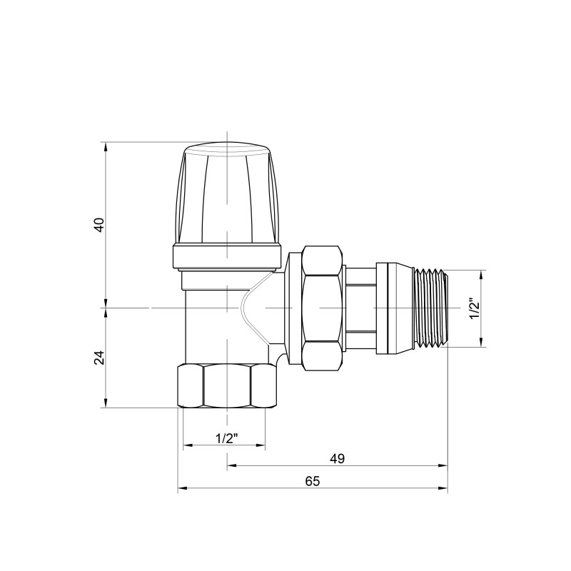 Icma Кран радіаторний 1/2" з антипротіканням кутовий без ручки №952 (82952AD06)