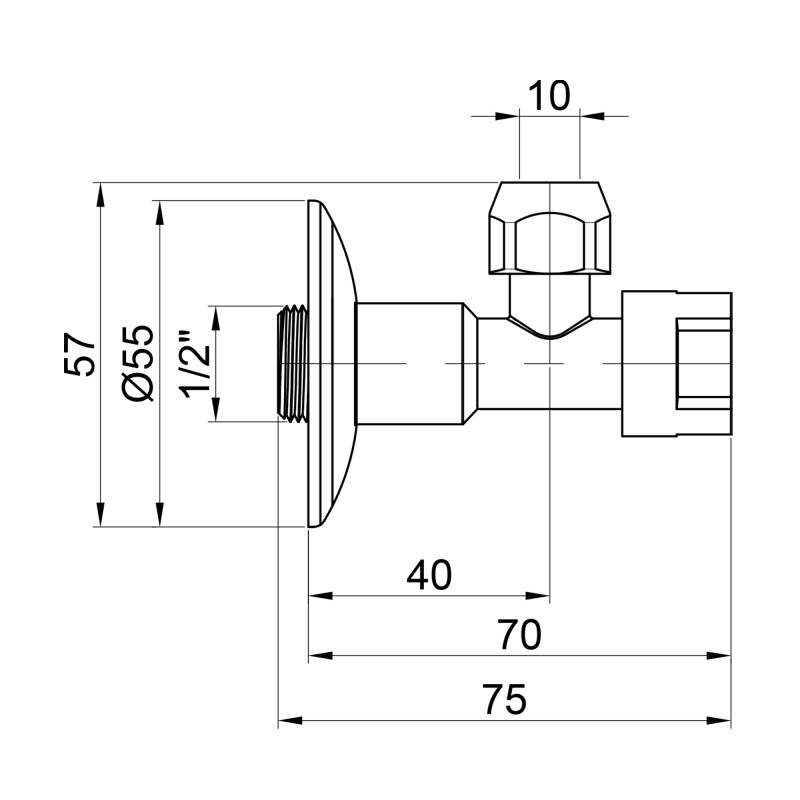 Icma Кран приладовий буксовий 10х1/2" кутовий №520 (90520AC07)