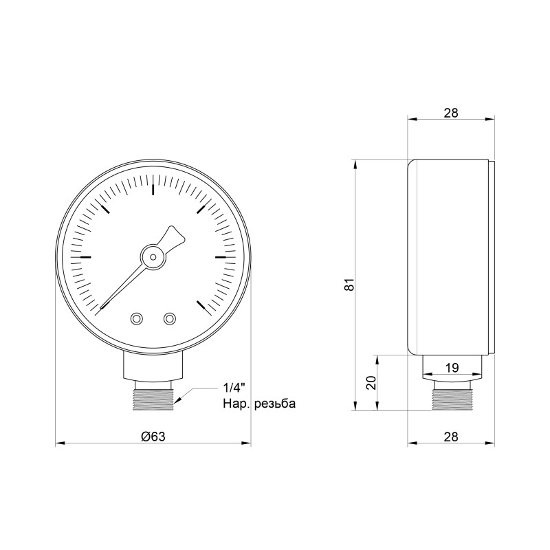Icma Манометр 1/4" 0-10 бар, нижнє підключення №244 (91244AB06)