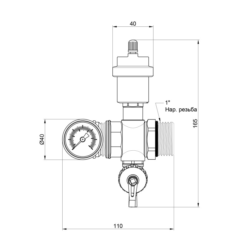Зливна група Icma 1" з відводом повітря і термометром №205 (87205AF06)