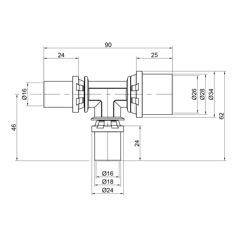 Icma Трійник прес 16х16х26 №406 (81406GHGHGP06)