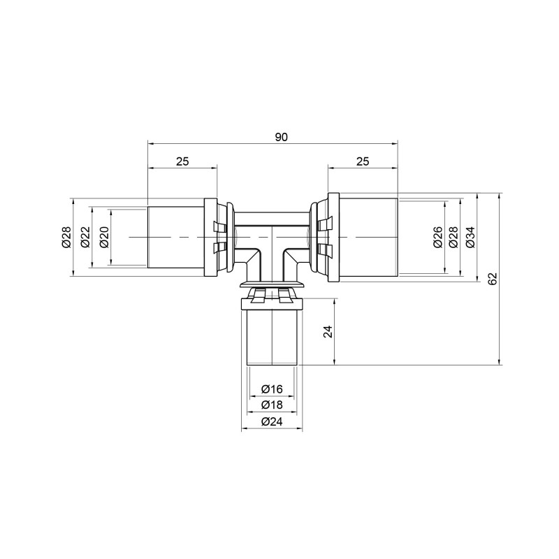 Icma Трійник прес 20х16х26 №406 (81406BQGHGP06)