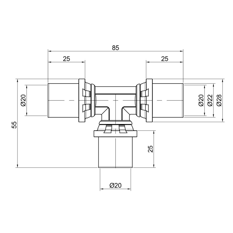 Icma Трійник прес 20х20х20 №406 (81406BQ06)