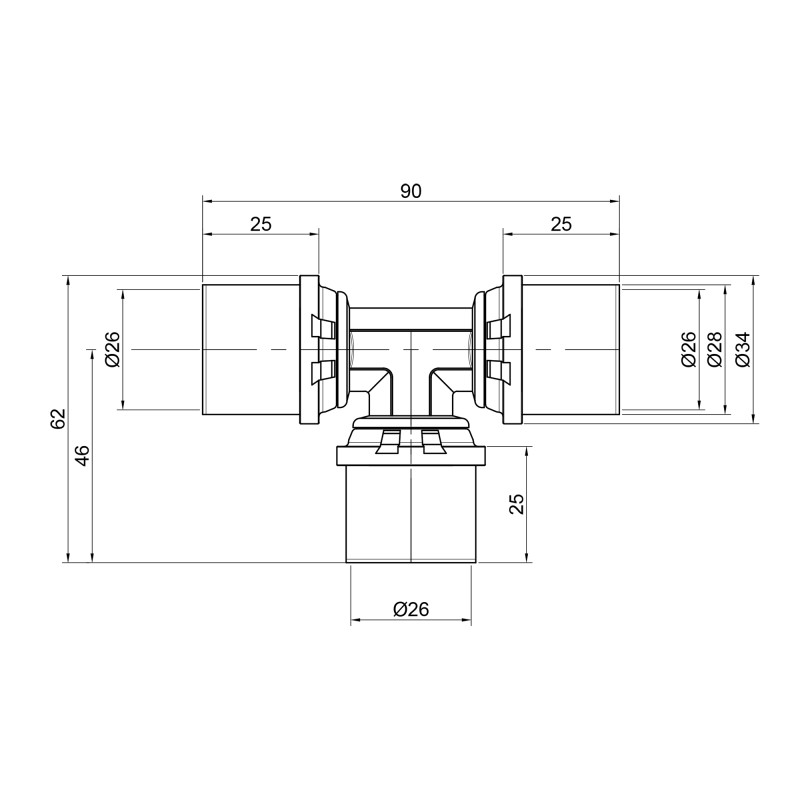Icma Трійник прес 26х26х26 №406 (81406GP06)