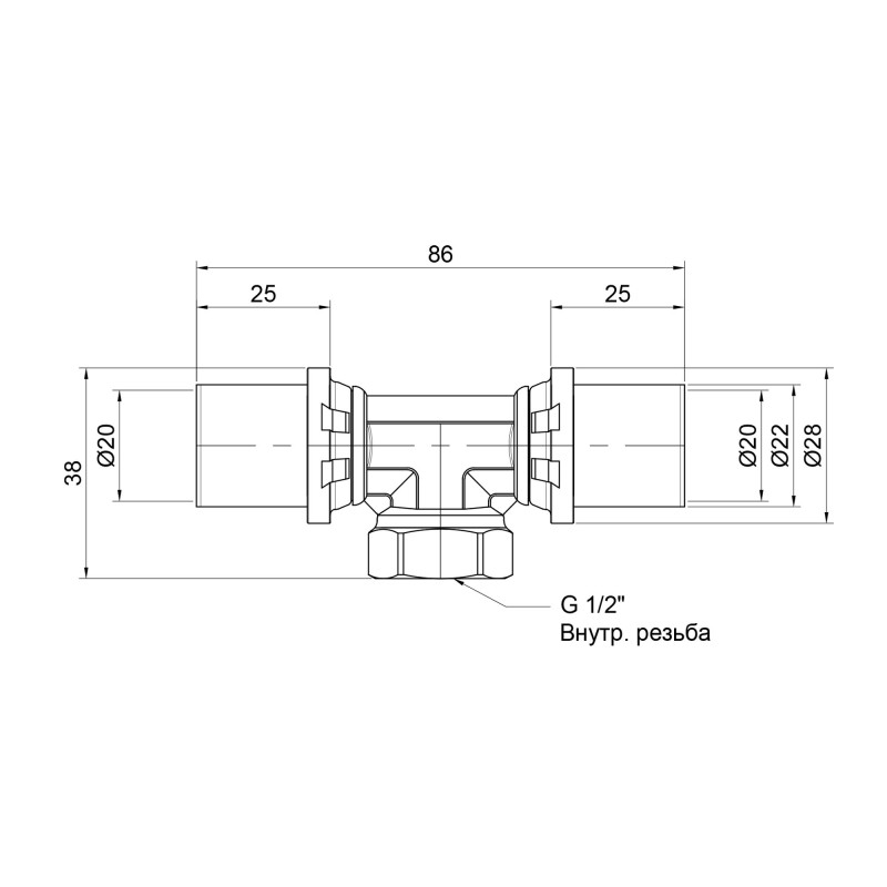 Icma Трійник прес 20х1/2"х20 ВР №408 (81408ADBQ06)