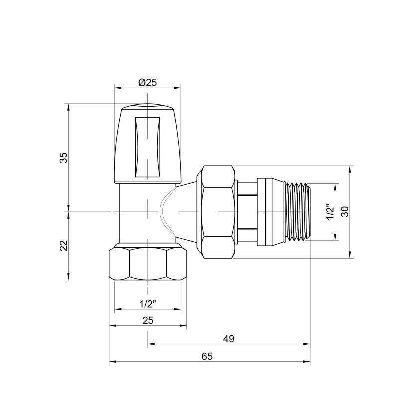 Icma Кран радіаторний 1/2" з антипротіканням кутовий без ручки №805+940 (82805AD06940)