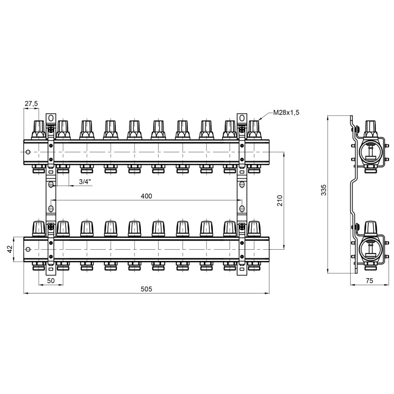 Icma Колектор 1" 10 виходів, без витратоміра №K005 (87K005PM06)