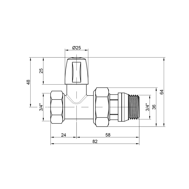 Icma Кран радіаторний 3/4" з антипротіканням прямий без ручки №815+940 (82815AE06940)