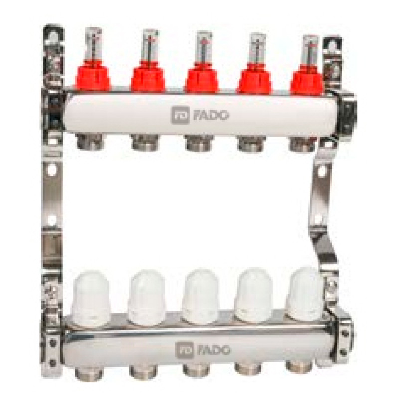 Коллектор из нержавеющей стали FADO с расходомерами 1"х3/4" 9 выходов (KRVS09)