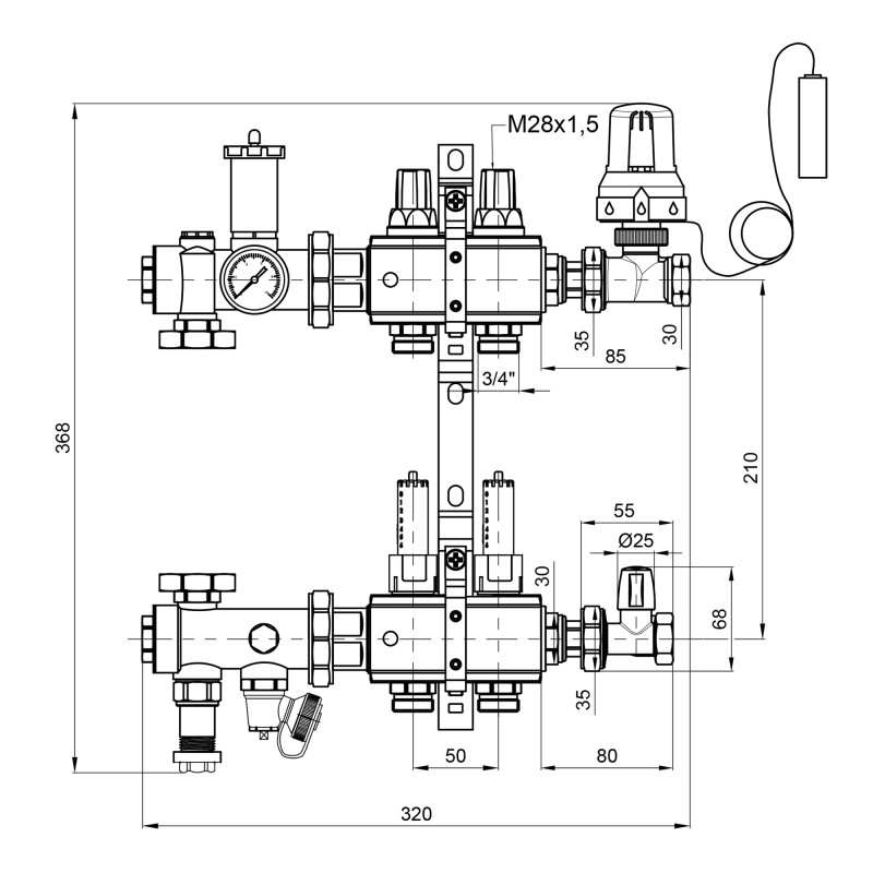 Колекторна група Icma 3/4" 2 виходи, з витратоміром №A3K013 (A3K013APG06)