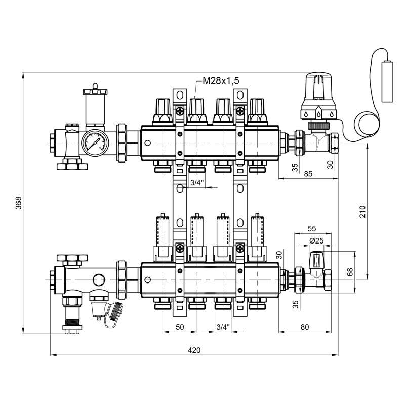 Колекторна група Icma 3/4" 4 виходи, з витратоміром №A3K013 (A3K013APJ06)