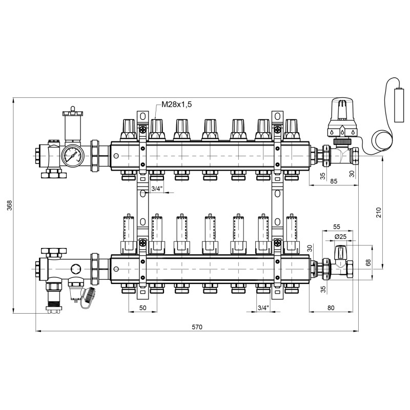 Колекторна група Icma 3/4" 7 виходів, з витратоміром №A3K013 (A3K013APR06)