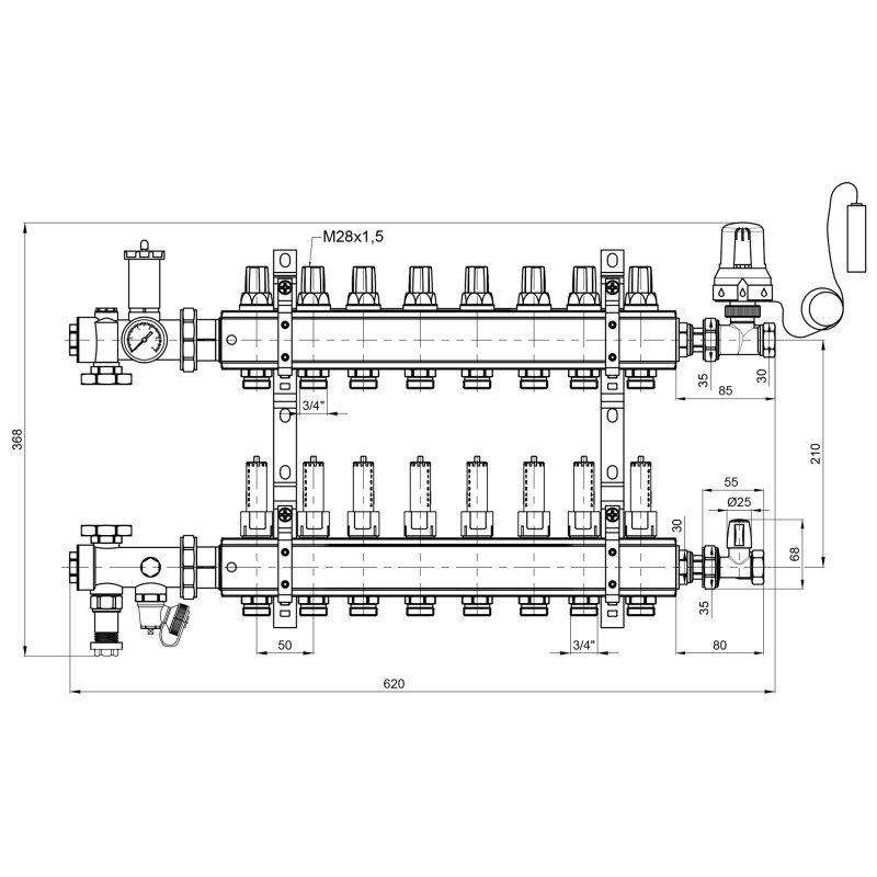 Колекторна група Icma 3/4" 8 виходів, з витратоміром №A3K013 (A3K013APL06)