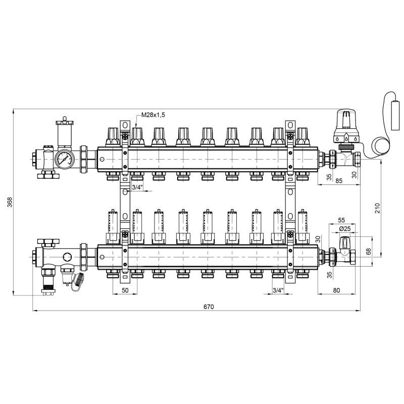 Колекторна група Icma 3/4" 9 виходів, з витратоміром №A3K013 (A3K013APS06)