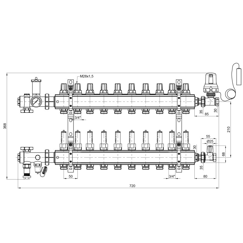 Колекторна група Icma 3/4" 10 виходів, з витратоміром №A3K013 (A3K013APM06)