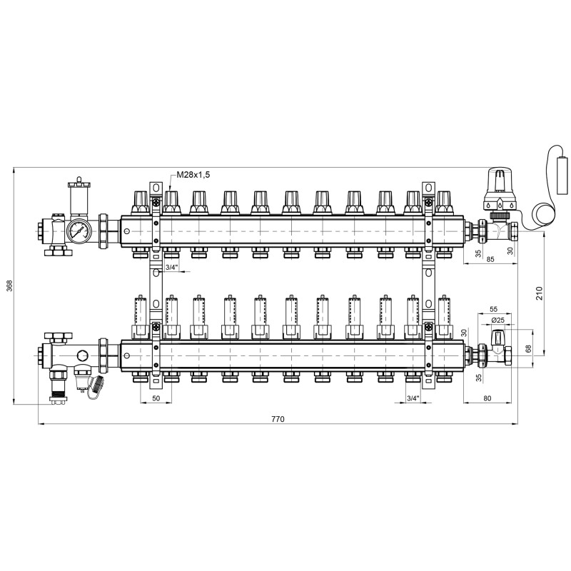 Колекторна група Icma 3/4" 11 виходів, з витратоміром №A3K013 (A3K013APT06)