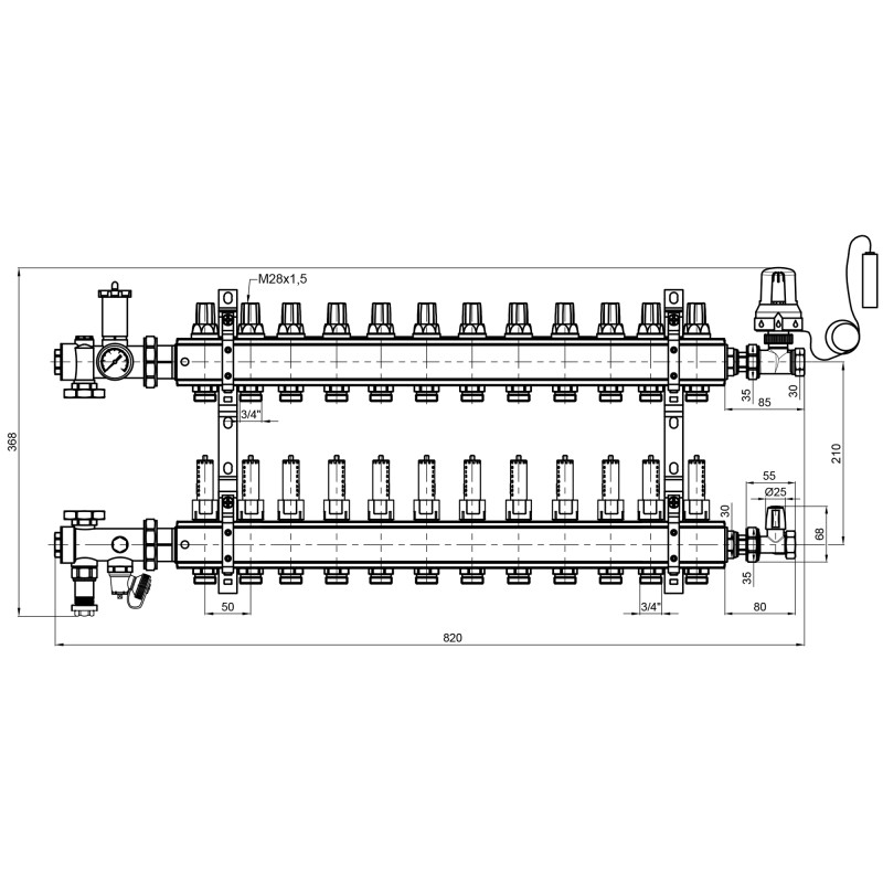 Колекторна група Icma 3/4" 12 виходів, з витратоміром №A3K013 (A3K013APU06)