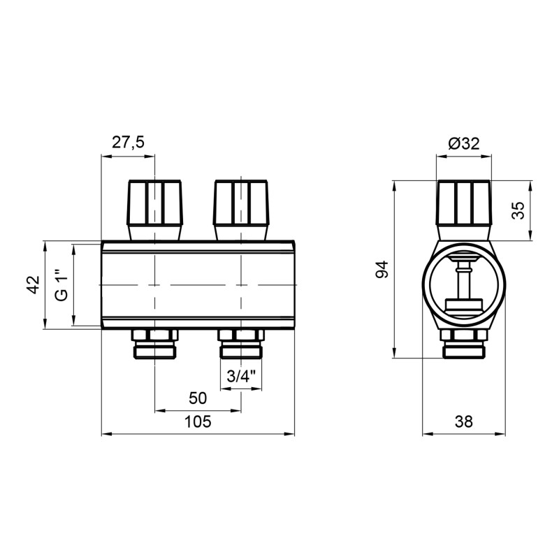Icma Колектор  з регулювальними вентилями 1" 2 виходи №1105 (Red) (871105PG0511)