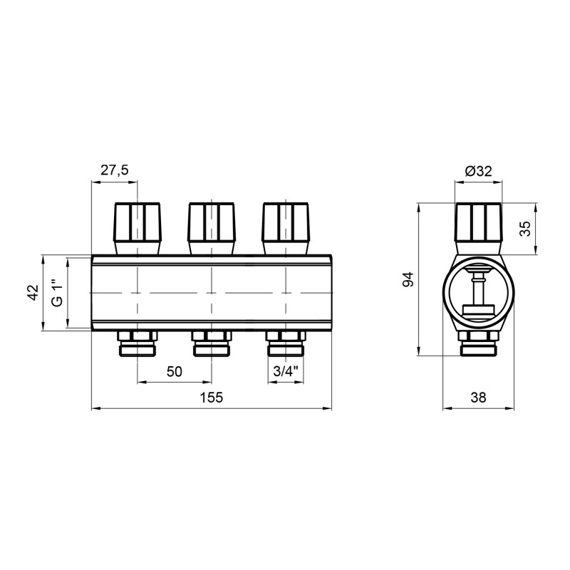 Icma Колектор  з регулювальними вентилями 1" 3 виходи №1105 (Red) (871105PH0511)