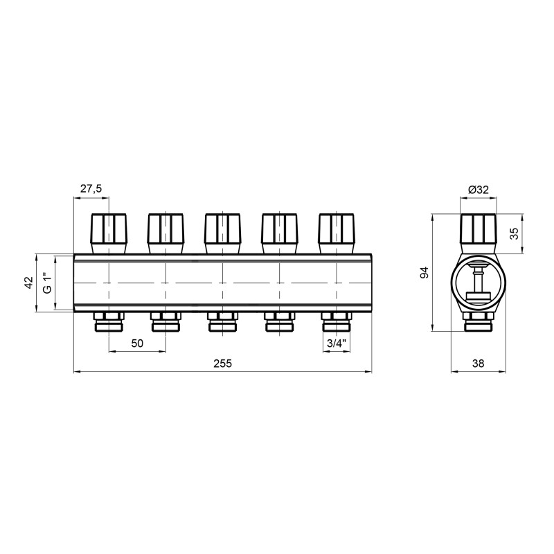 Icma Колектор  з регулювальними вентилями 1" 5 виходів №1105 (Red) (871105PQ0511)