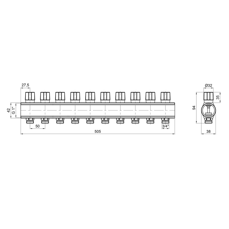 Icma Колектор  з регулювальними вентилями 1" 10 виходів №1105 (Blue) (871105PM0512)