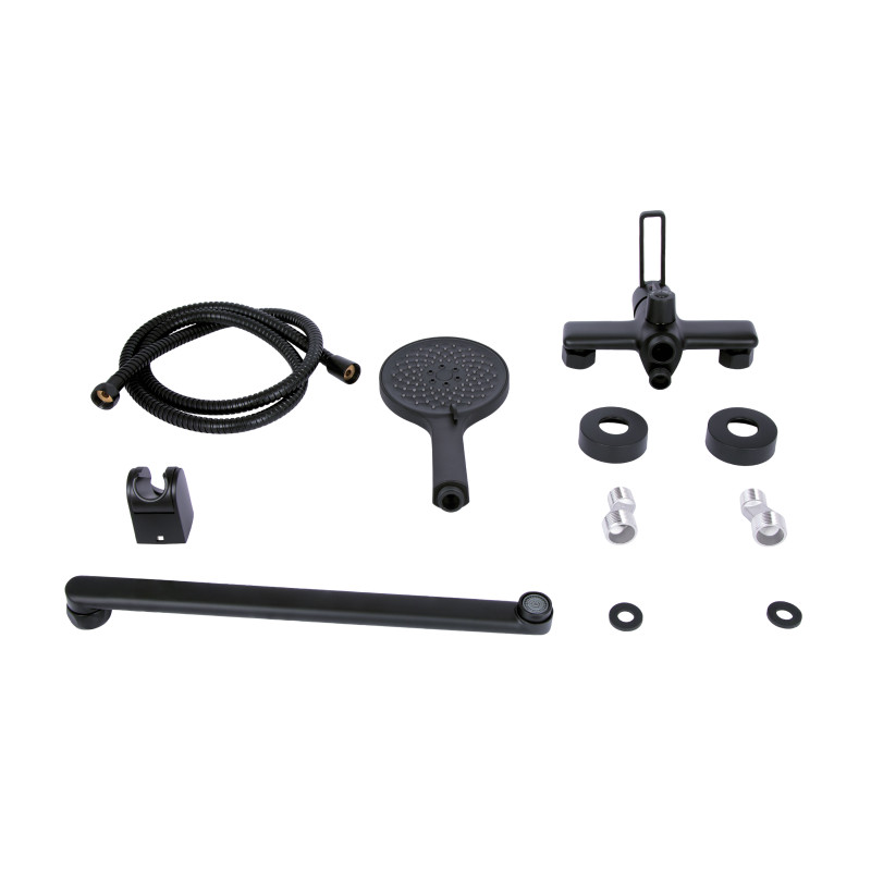 Qtap Змішувач для ванни Taurus з довгим поворотним виливом (з душовим гарнітуром) QTTAU260BLM45664 Black Matt