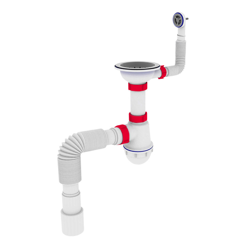 Polmark Сифон для миття 3 1/2"x40 c круглим переливом та гофротрубою PM 40 SF 20 17 (17)