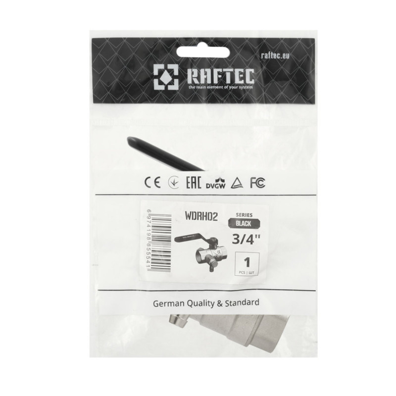 Raftec Кран кульовий з дренажем BLACK DN20 3/4" ВВ WDRH02