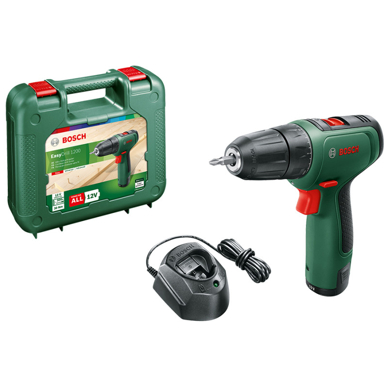 BOSCH Шуруповерт-дриль EasyDrill 1200, 12В, 1х1.5Ач, 30Нм, 400/1500 об/хв, ЗП, 0.94кг, кейс (06039D3006)