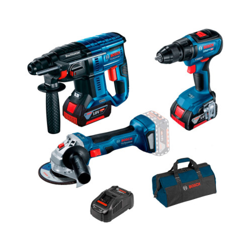 BOSCH Набір інструменту Professional перфоратор GBH 180-LI + дриль-шуруповерт GSR 18V-50 + болгарка GWS 180-LI (0615990M32)