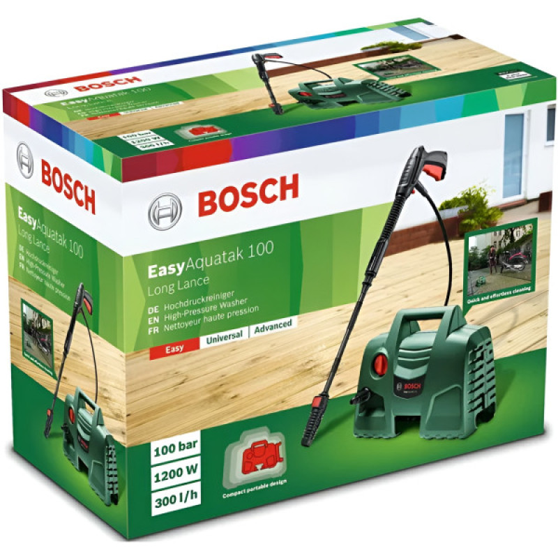 BOSCH Мінімийка високого тиску EasyAquatak 100 Long Lance, 1100Вт, 100бар, 270л/год, шланг 3м, 4.6кг (06008A7E01)