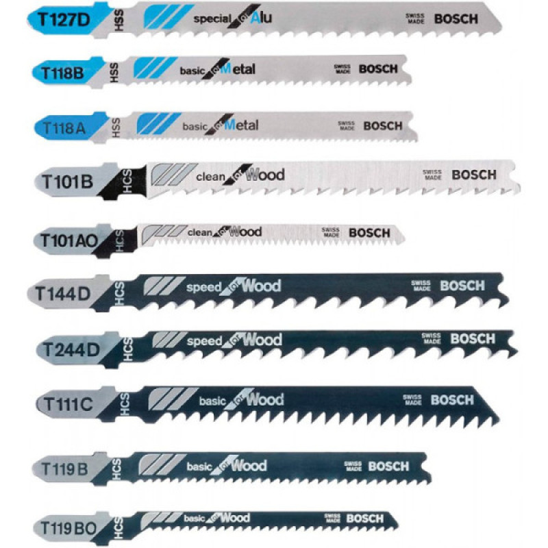 BOSCH Набір лобзикових пилочек Wood and Metal, 10 шт. (2607011170)