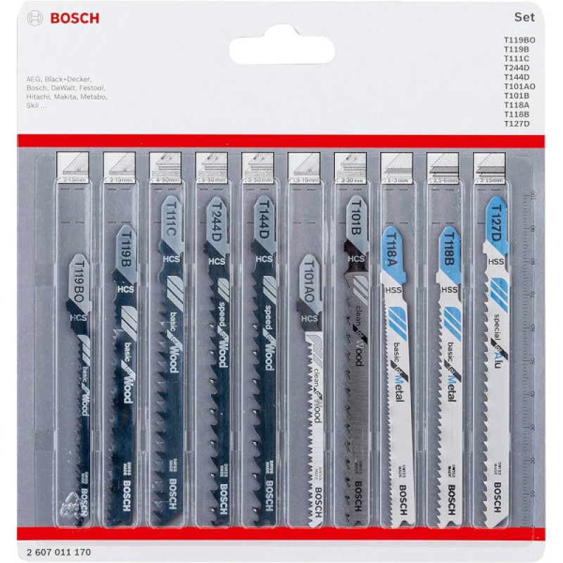 BOSCH Набір лобзикових пилочек Wood and Metal, 10 шт. (2607011170)