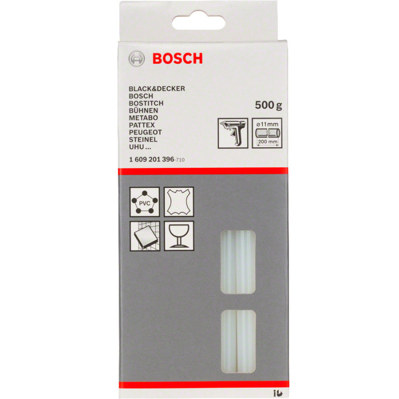 BOSCH Стрижень клейовий, прозорий, 11х200мм, 0.5кг (1609201396)