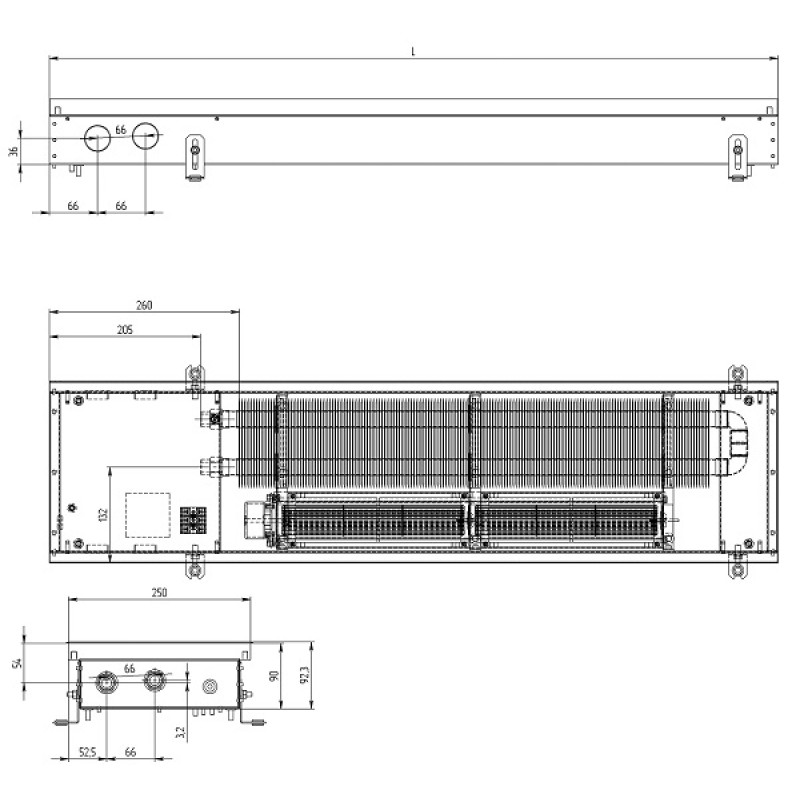 Carrera Внутрішньопідлоговий конвектор  SV Black 250х1750х90 + вент. DC24V (SVB24dc_25/175/09)