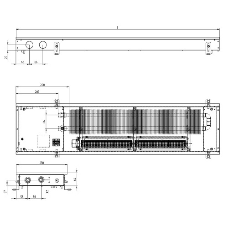 Carrera Внутрішньопідлоговий конвектор  MV Black 250х2500х65+вент. DC24V (MVB24dc_25/250/6.5)