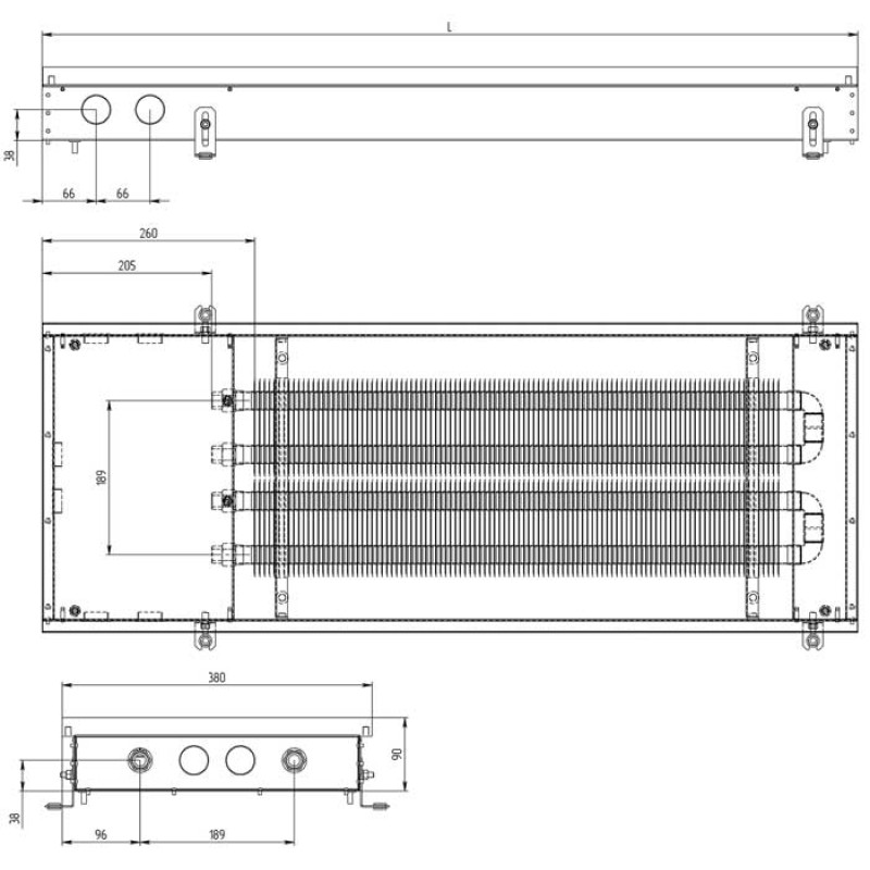 Carrera Внутрішньопідлоговий конвектор  S2 Black 380х2750х90 (S2_B_38/275/09)