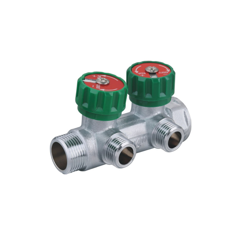 Tervix 392012 Розподільча гребінка з регулюючими вентилями 2 контури 3/4''x1/2", латунь, Pro Line WD (392012)