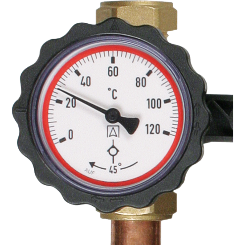 Afriso 77790 шаровий кран для сонячних систем червоний з термометром 0-120С