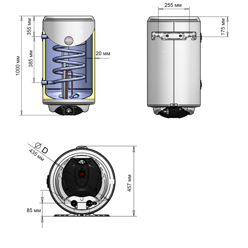 Thermo Alliance Водонагрівач (бойлер) електричний комбінований вертикальний 100 л. т.о. 0,24 кв.м правий, мокрий ТЕН 2,0 кВт (CWH 10044 4S R) (CWH 10044 4S R)