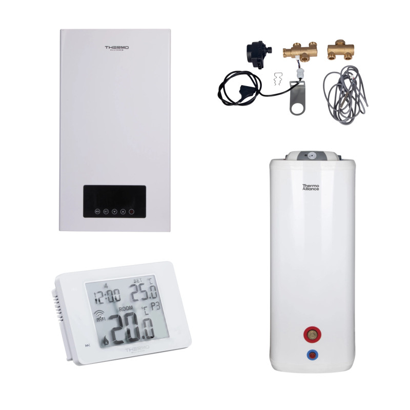 Thermo Alliance Комплексне рішення для котельні: електричний котел 12 кВт + комплект підключення бойлера + комбінований підлоговий водонагрівач 120 л (TA149DCN1247150)