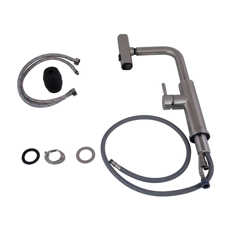 Lidz Змішувач для кухні Aria 015FLT з висувним мультифункціональним виливом-лійкою (k35) LDARI015FLTNKS37643 Nickel