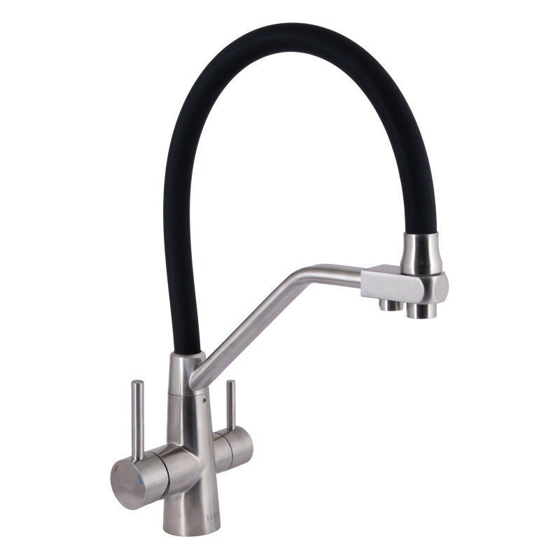 Lidz Змішувач для кухні Aria 020F3 з гнучким виливом з підключенням для питної води (k35) LDARI020F3BNK37647 Black / Nickel