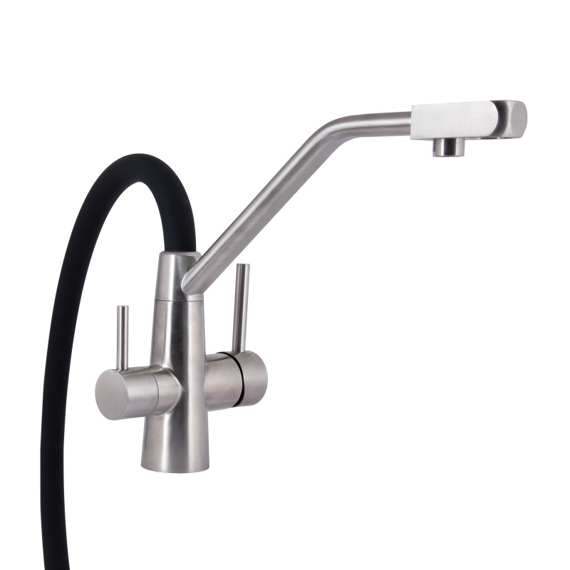 Lidz Змішувач для кухні Aria 020F3 з гнучким виливом з підключенням для питної води (k35) LDARI020F3BNK37647 Black / Nickel