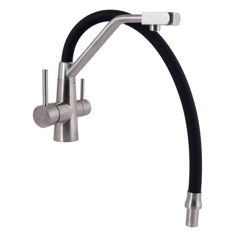 Lidz Змішувач для кухні Aria 020F3 з гнучким виливом з підключенням для питної води (k35) LDARI020F3BNK37647 Black / Nickel