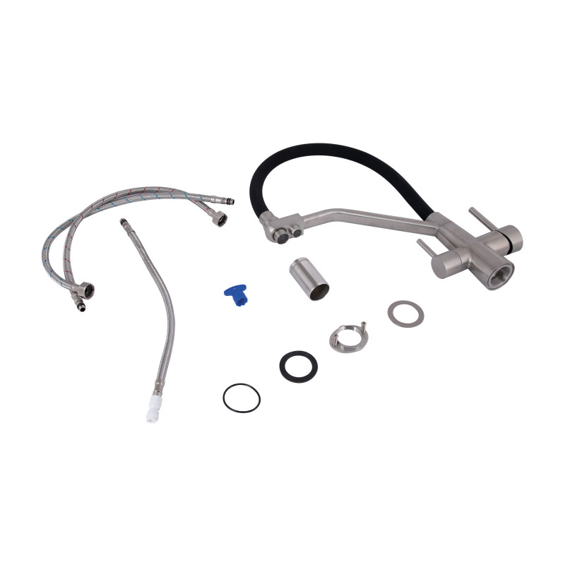 Lidz Змішувач для кухні Aria 020F3 з гнучким виливом з підключенням для питної води (k35) LDARI020F3BNK37647 Black / Nickel