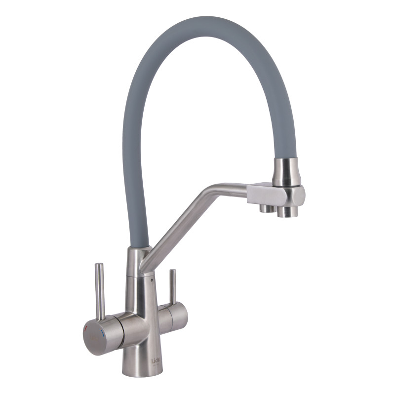 Lidz Змішувач для кухні Aria 020F3 з гнучким виливом з підключенням для питної води (k35) LDARI020F3GNK39211 Grey / Nickel