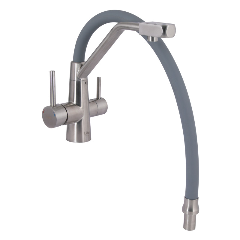 Lidz Змішувач для кухні Aria 020F3 з гнучким виливом з підключенням для питної води (k35) LDARI020F3GNK39211 Grey / Nickel